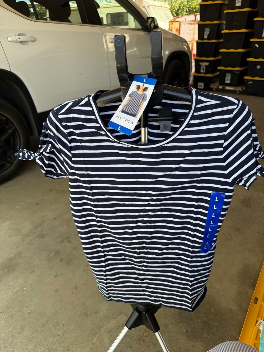 Nautica Navy and White Striped Short Sleeve Tee